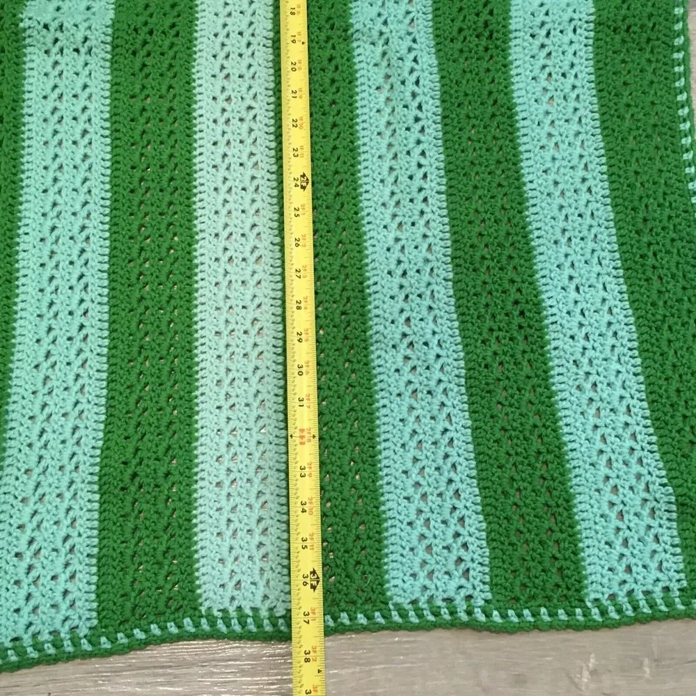 Handmade crocheted‎ Blanket Throw Green 46